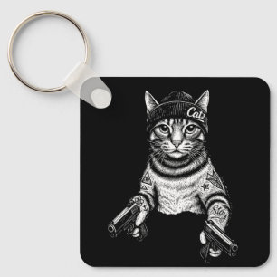 Gangster Katt Tatuering Konst Cool Streetwear Ki Nyckelring
