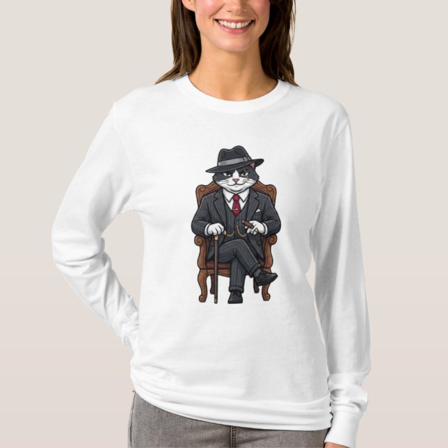 Gangster Kitty Mafia Boss  T Shirt (Framsida)