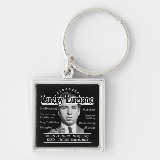Gangster Lucky Luciano Fyrkantig Silverfärgad Nyckelring (Framsidan)