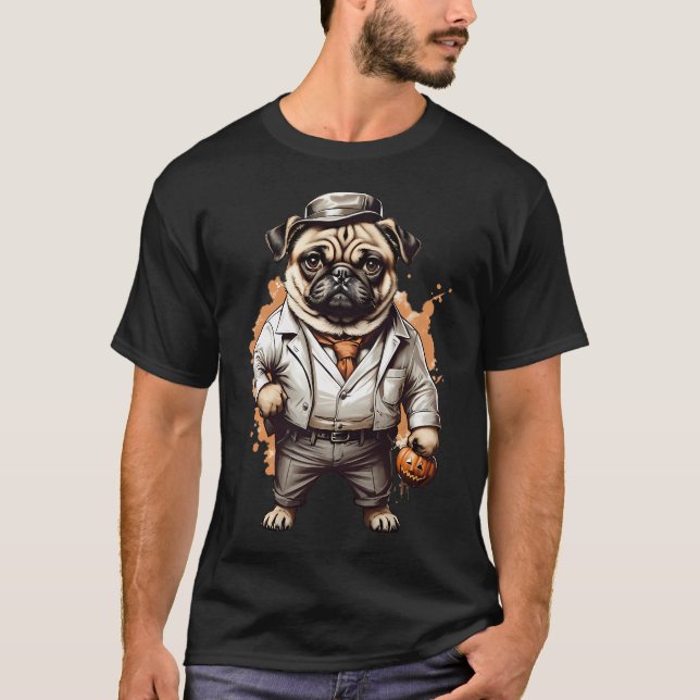 Gangster Mops Halloween T Shirt (Framsida)
