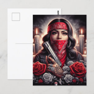 Gangster tjej Hip Hop chicano konst grafisk Vykort