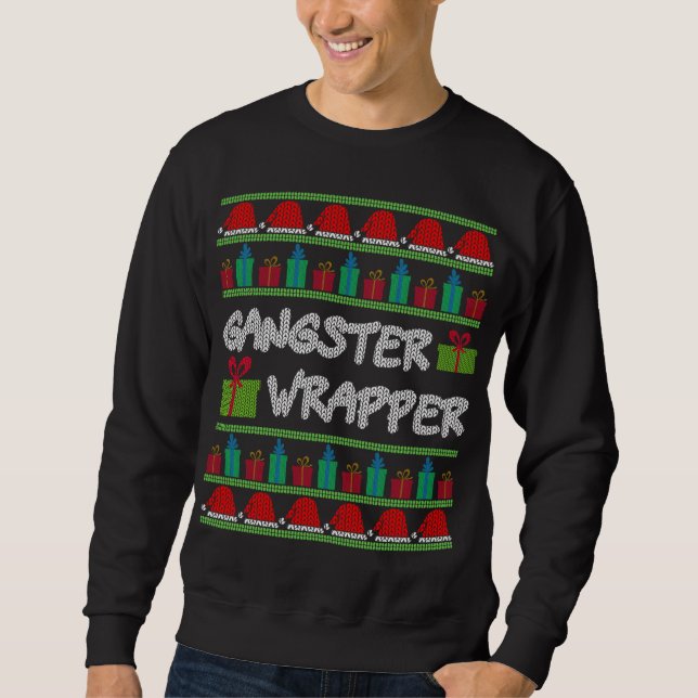Gangster Wrapper Ugly jul Sweater Funny Pun Lång Ärmad Tröja (Framsida)
