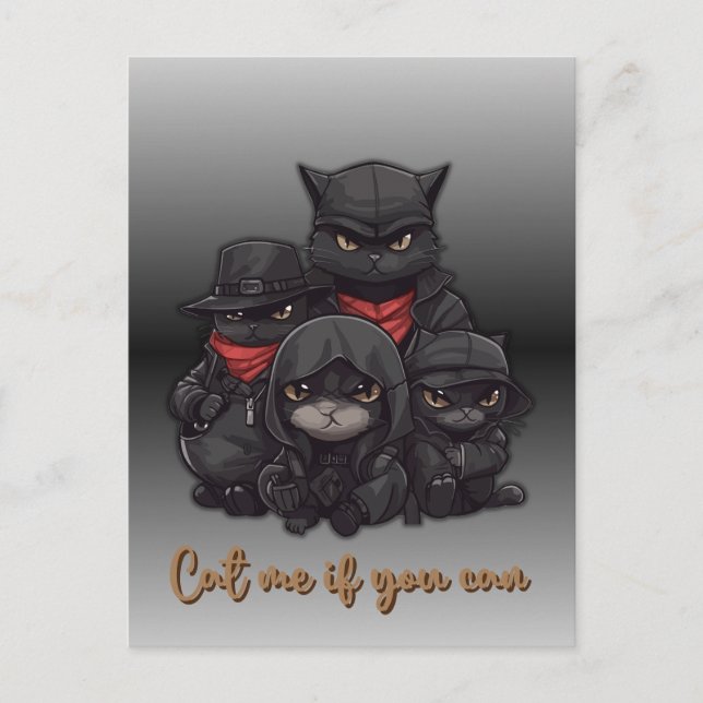 Gangsterkatt Postkort | Katt Me Om Du Kan Vykort (Framsida)