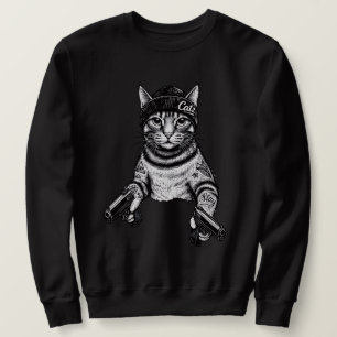Gangsterkatt Tatuering Konst   Cool Streetwear Kit Lång Ärmad Tröja