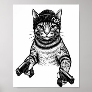 Gangsterkatt Tatuering Konst Cool Streetwear Kit Poster