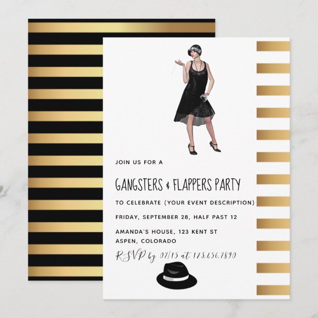 Gangsters och Flappers Festin Invitation Inbjudningar (Fram/baksida)