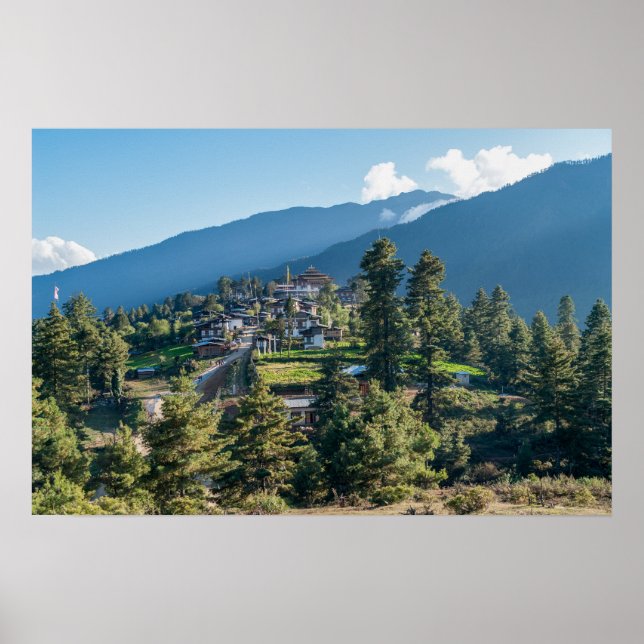 Gangtey Goemba Buddhistiska klostret, centrala Bhu Poster (Framsidan)