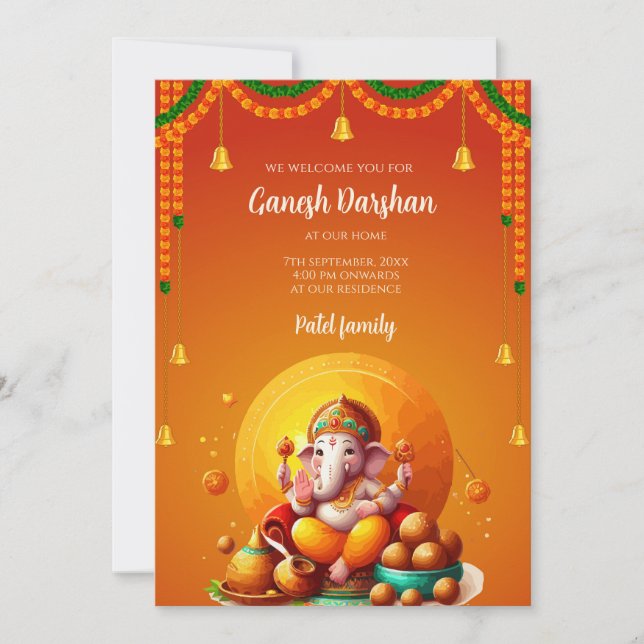 Ganpati darshan inbjudan-kort Ganesh poja inbjudan (Framsida)