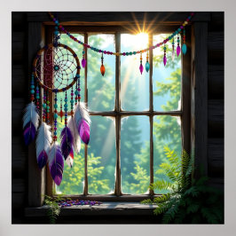 Ganska Boho lila drömfångare i fönster Poster