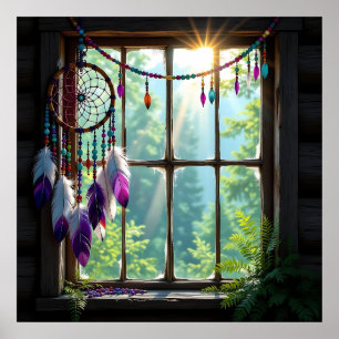 Ganska Boho lila drömfångare i fönster Poster