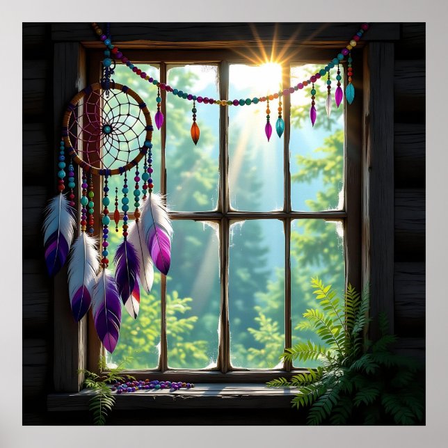 Ganska Boho lila drömfångare i fönster   Poster (Framsidan)