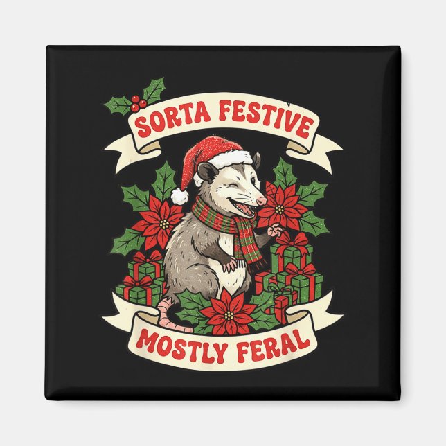 Ganska Festlig Mest Vild Opossum Rolig Jul H Magnet (Framsidan)