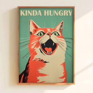 Ganska hungrig katt tryck rolig kök vägg konst try