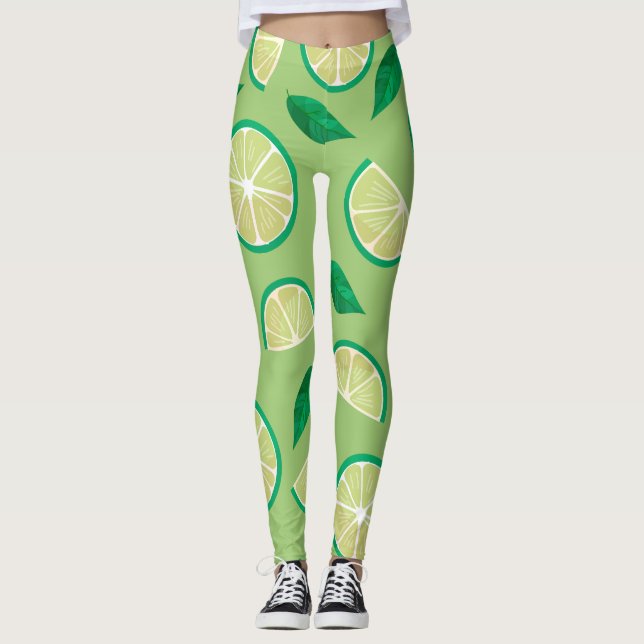 Ganska retro färg l Citrongrön mönster Leggings (Framsida)