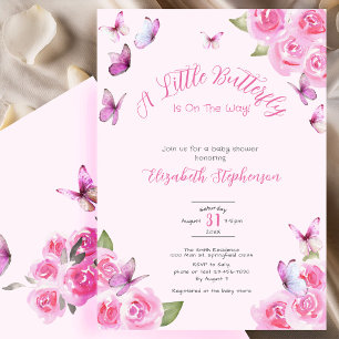 Ganska Rosa En Liten Fjäril Babyshower Inbjudningar