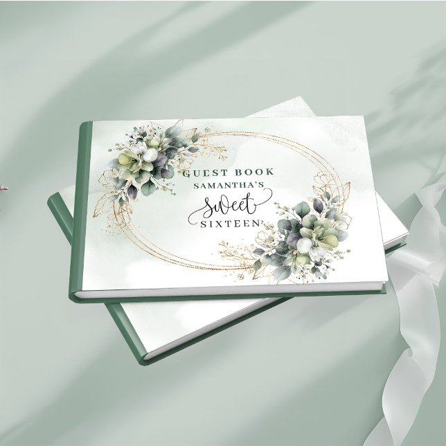 Ganska söt 16 bohemisk akvarellsalvia grönska  gästböcker (Pretty Sweet 16 bohemian watercolor sage greenery guest book)
