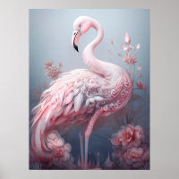 Ganska Surrealistisk Abstrakt Rosa Flamingo på Grå