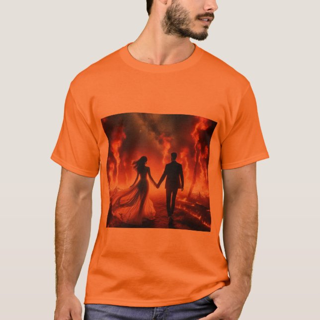 Går genom elden på en kortärmad grön t shirt (Framsida)