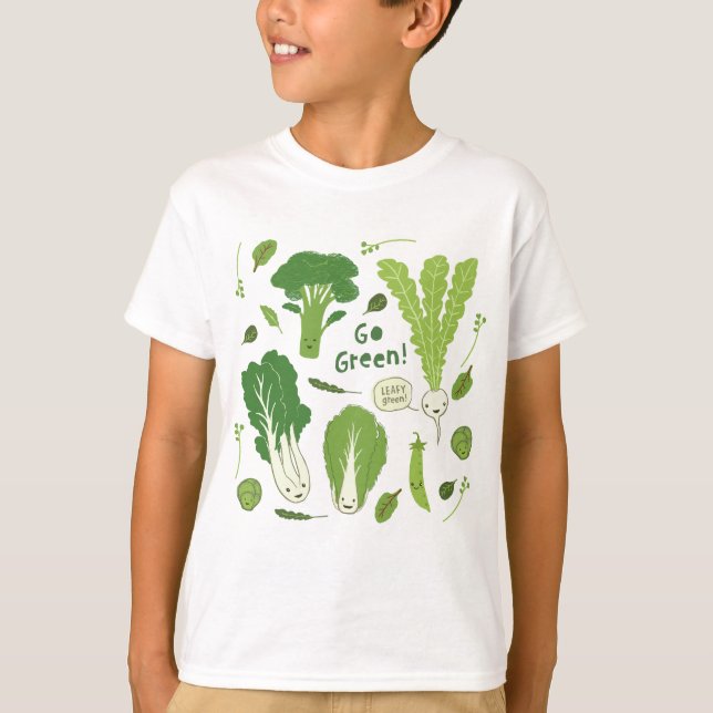 Går grönt! Lövrika gröna gulliga Veggies för T-shirt (Framsida)
