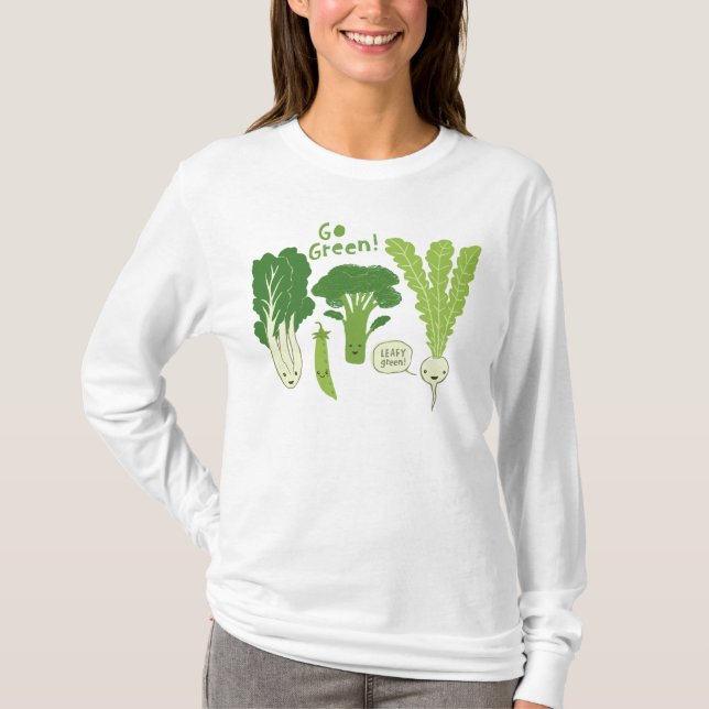 Går grönt! Lövrika gröna gulliga Veggies för T Shirt (Framsida)