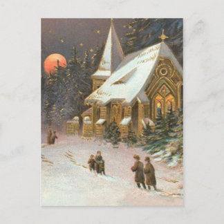 Går till kyrkan Träd Snö Måne Stjärnor Vykort