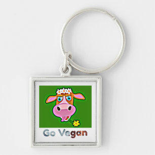 Går vegansamlingen fyrkantig silverfärgad nyckelring