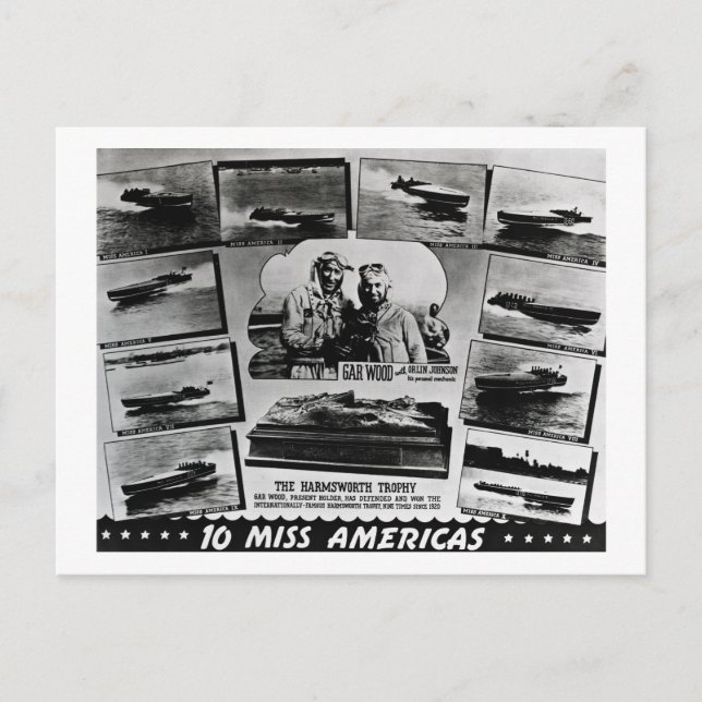 Gar Wood and Ten Miss America Tävling Boats Vykort (Framsida)