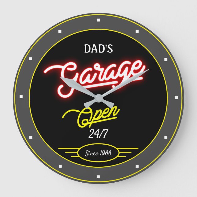 Garage any Namn Retro sedan Open Grått Black Stor Klocka (Framsida)