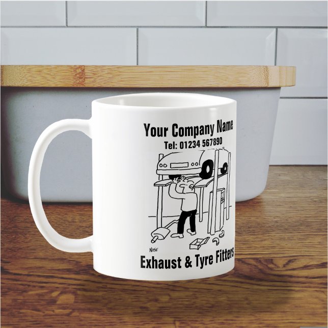 Garage Avgas & Däckmonterare Kaffemugg (Exhausts and Tyres Fitting Mug)