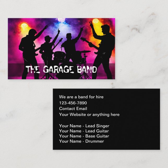 Garage Band For Hire Music Business Cards Visitkort (Fram/baksida)