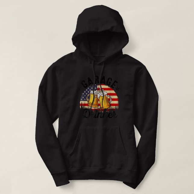 Garage Drinker American Flagga Pappa Manar Garage  Hoodie (Design framsida)