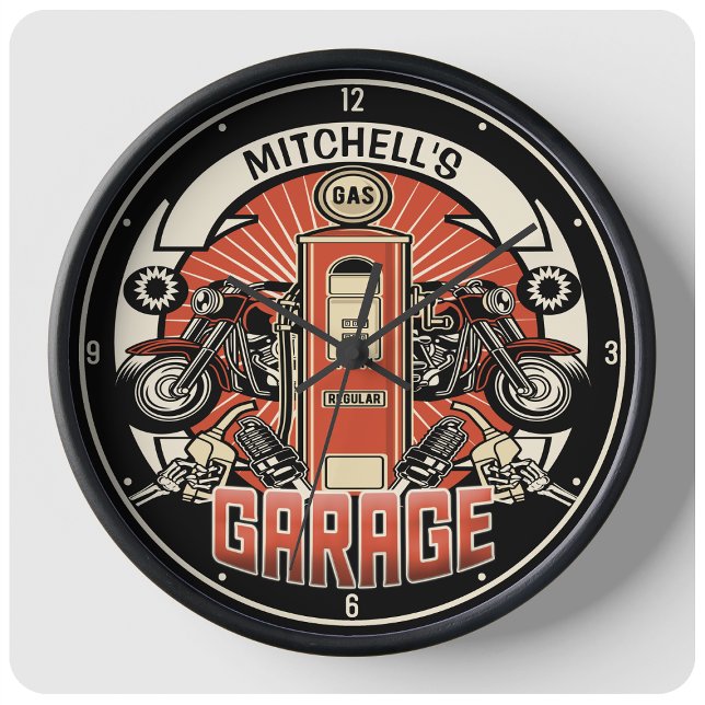 Garage för Biker av motorcykel med eget namn Retro Stor Klocka (Skapare uppladdad)