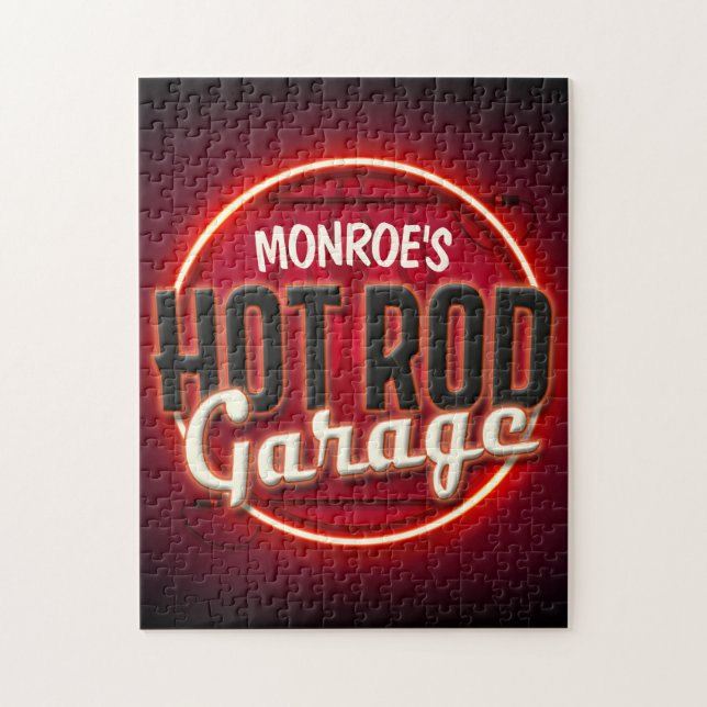 Garage för Personlig av eget namn för Hot rod Flam Pussel (Vertikal)