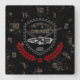 Garage för Retro Vintage Grunge Garage Fyrkantig Klocka