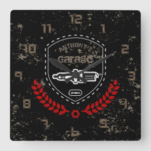 Garage för Retro Vintage Grunge Garage Fyrkantig Klocka
