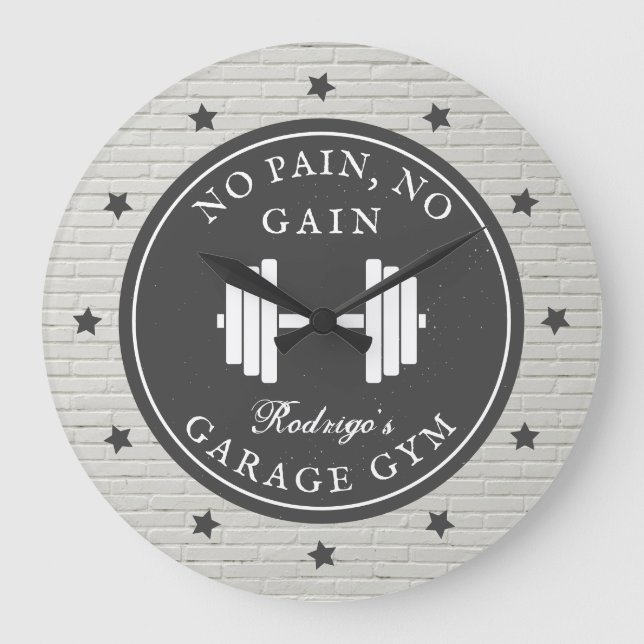 Garage Home Gym Workout Fitness Barbell Namn Stor Klocka (Framsida)