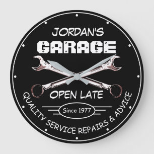 Garage Namn Date Verktyg Wrenches Mechanics Black Stor Klocka