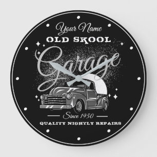 Garage Old school Ditt namn Grått 1950's Era Last Stor Klocka