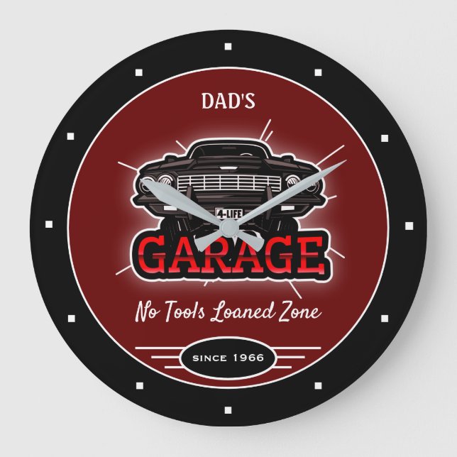 Garage Pappa eller någon Namn Retro No Verktyg Red Stor Klocka (Framsida)