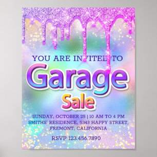 Garage Sale Glitter Dricks HoloGraph Home Rosa Poster