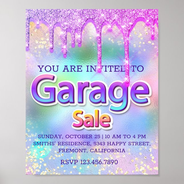 Garage Sale Glitter Dricks HoloGraph Home Rosa Poster (Framsidan)