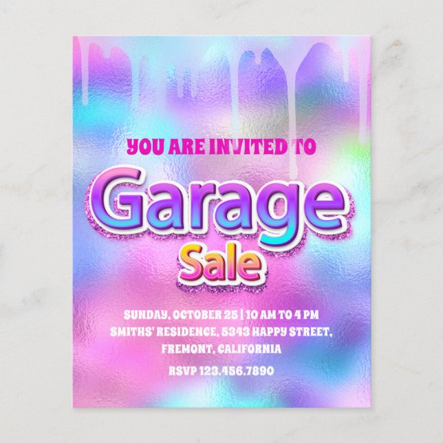 Garage Sale HoloGraph Rosa Glitter Drift Flygblad (Framsidan)