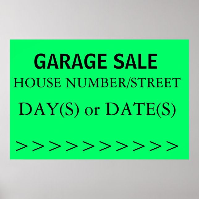 GARAGE SALE SIGN - höger Pil Poster (Framsidan)