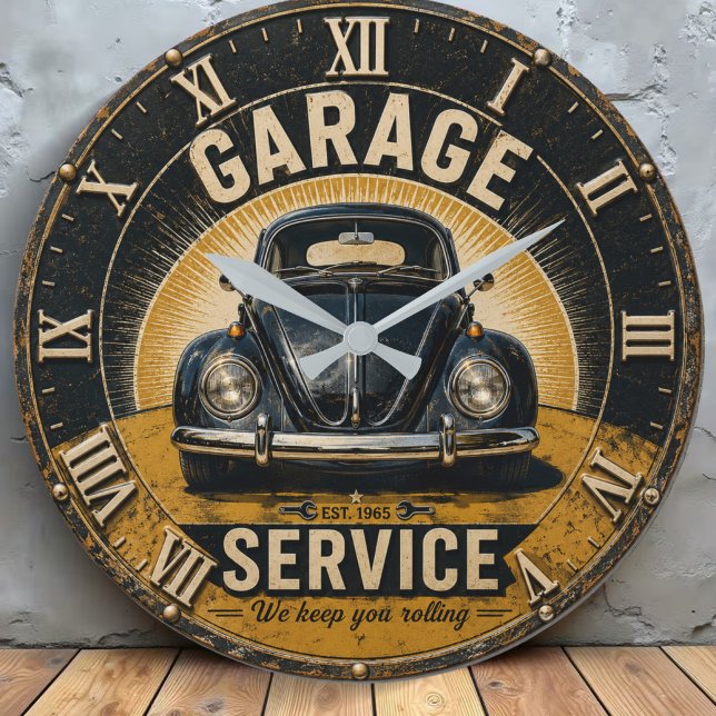 Garage Service Classic Beetle Mechanic Workshop  Stor Klocka (Skapare uppladdad)