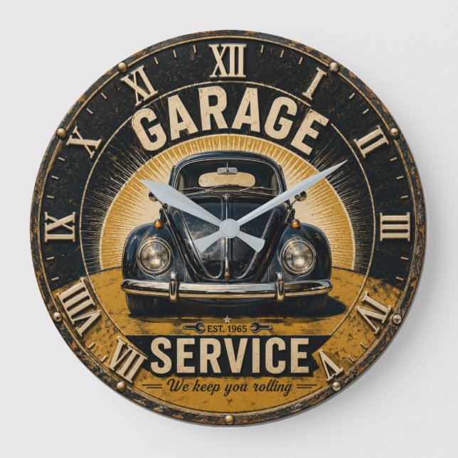 Garage Service Classic Beetle Mechanic Workshop  Stor Klocka (Framsida)