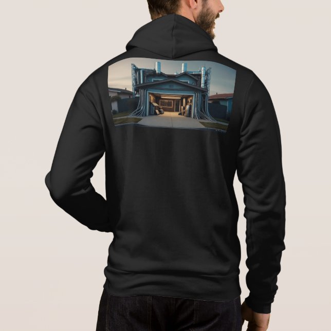 Garage Tech Upgrade men black Bella hoodie back T Shirt (Baksida)