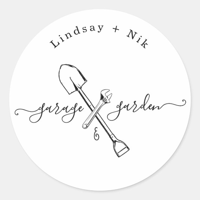 Garage & Trädgård Bröllop / Parfest Runt Klistermärke (Framsida)