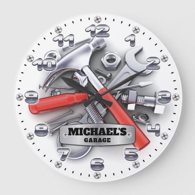 Garage Verktyg Man Cave Personalizable Wall Clock Stor Klocka (Framsida)