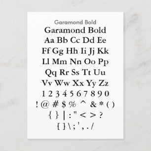 Garamond Bold - Zazzle Font Sampler Lakan Vykort