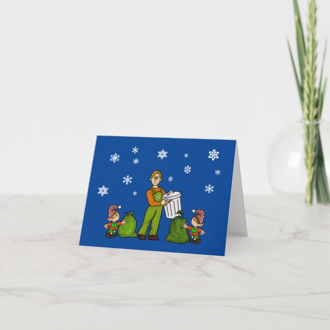 Garbage Man and Elves Christmas Card Kort (Framsida)